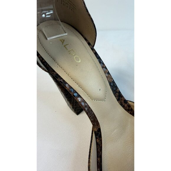 Aldo Nicholes Womens Size 7 Brown Snake Skin Print Block Heel Mary Jane Pumps - Picture 11 of 14